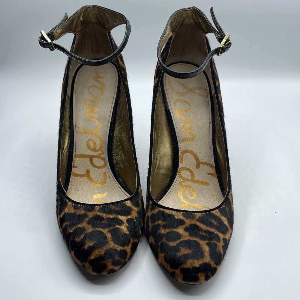 Sam Edelman Leopard Print Ponyhair Ankle Buckle Strap Heels 10